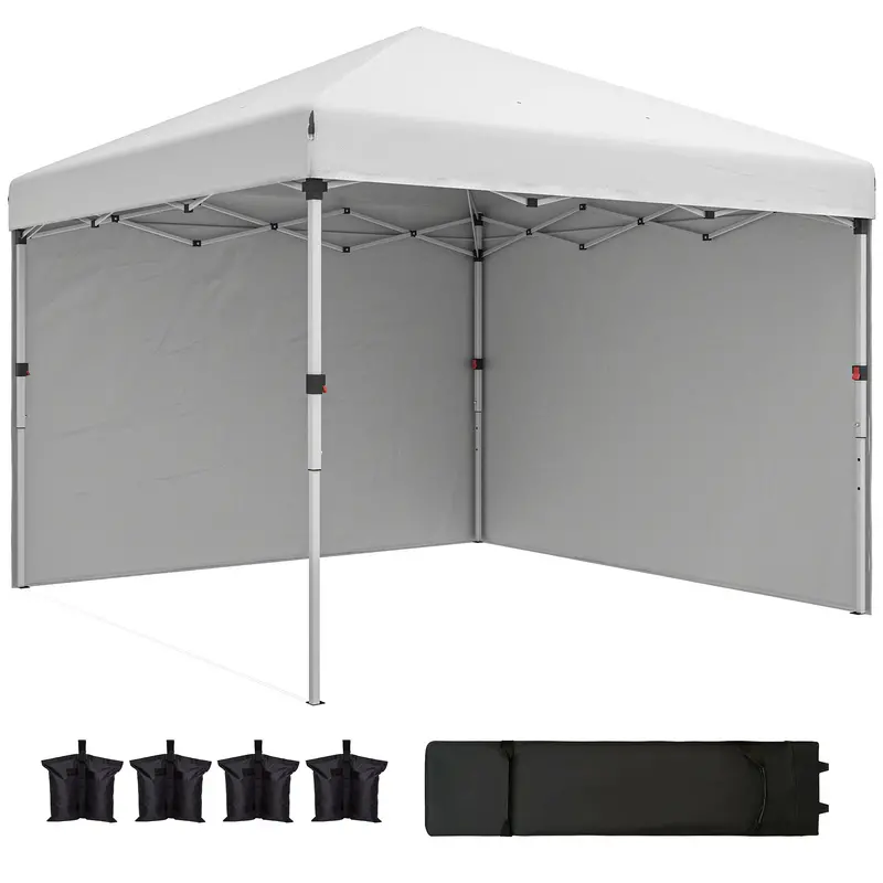10' X 10' Pop Up Canopy Tent With Sidewalls And Roller Bag, White 1