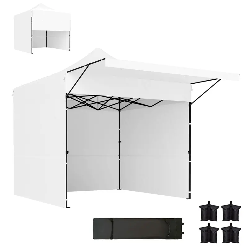 10' X 10' Pop-Up Canopy With Sidewalls, Height Adjustable Sun Shelter With Wheeled Bag And Sand Bags 1