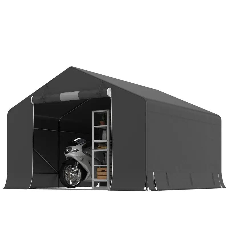10' X 10' Portable Storage Shed With Roll-Up Door, Dark Grey 1