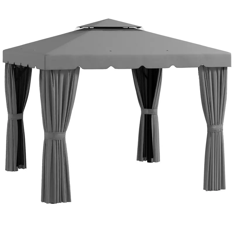 10' X 10' Soft-Top Gazebo With Polyester Curtains & Mesh Screens, Light Grey 1