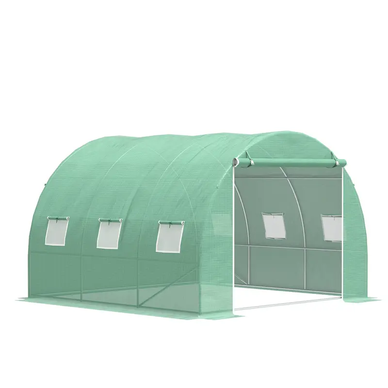 10' X 10' X 6.5' Walk-In Tunnel Greenhouse With Roll-Up Zipper Door & 6 Windows, Green 1