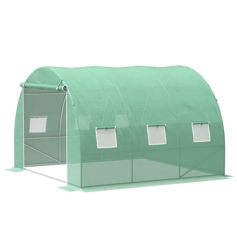 10' X 10' X 6.5' Walk-In Tunnel Greenhouse With Roll-Up Zipper Door & 6 Windows, Green 2