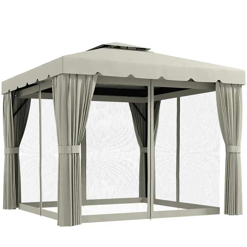 10' X 11' Soft-Top Gazebo With Polyester Curtains & Mesh Screens, Cream White 1