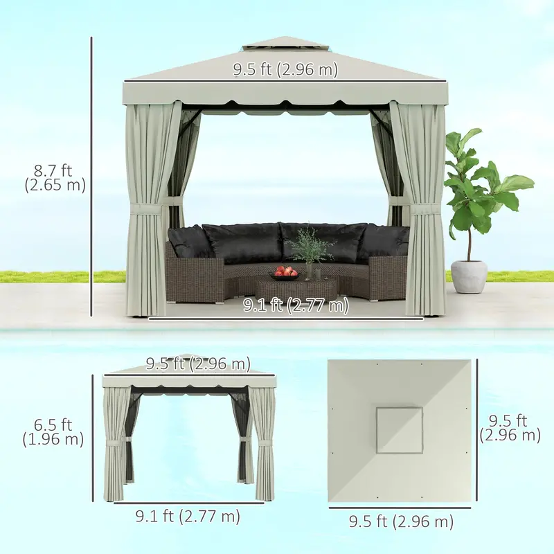 10' X 11' Soft-Top Gazebo With Polyester Curtains & Mesh Screens, Cream White 2