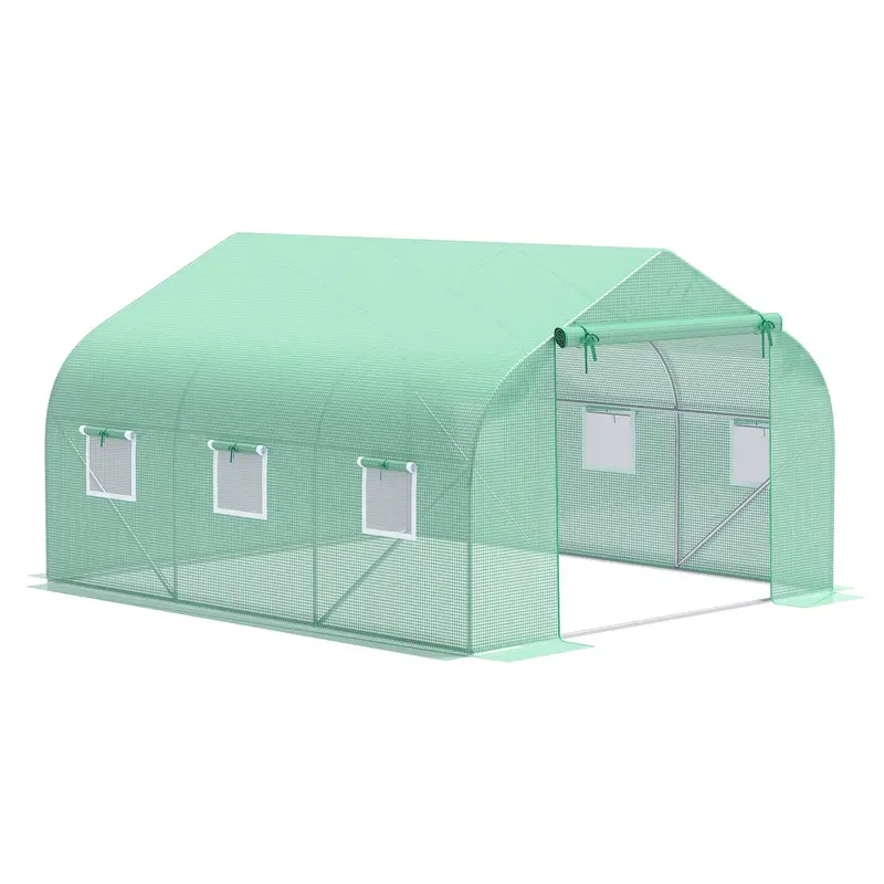 10' X 11' X 7' Walk-In Greenhouse With Roll-Up Door & 6 Mesh Windows, Green 1