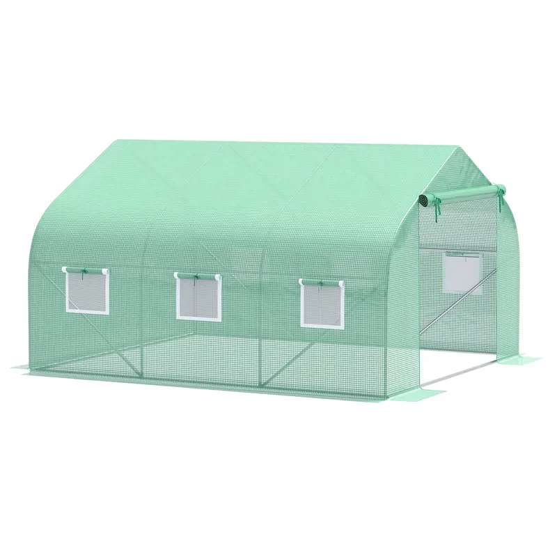 10' X 11' X 7' Walk-In Greenhouse With Roll-Up Door & 6 Mesh Windows, Green 2