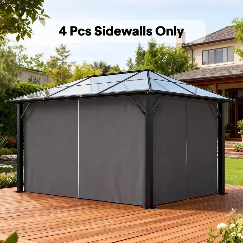 10' X 12' Gazebo Sidewall Set With 4 Panels And Hooks, Grey 2
