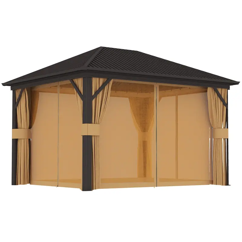 10' X 12' Hardtop Gazebo With Aluminum Frame & Top Hook, Brown 1