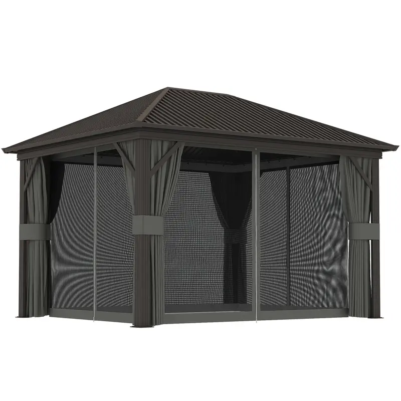 10' X 12' Hardtop Gazebo With Aluminum Frame & Top Hook, Dark Grey 1