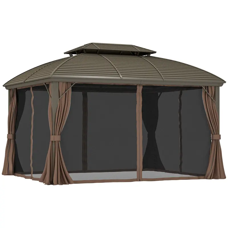 10' X 12' Hardtop Gazebo With Double Roof & Aluminum Frame, Coffee 1