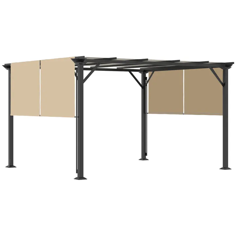 10' X 12' Outdoor Gazebo With Sun Shade Canopy And Steel Frame, Beige 1