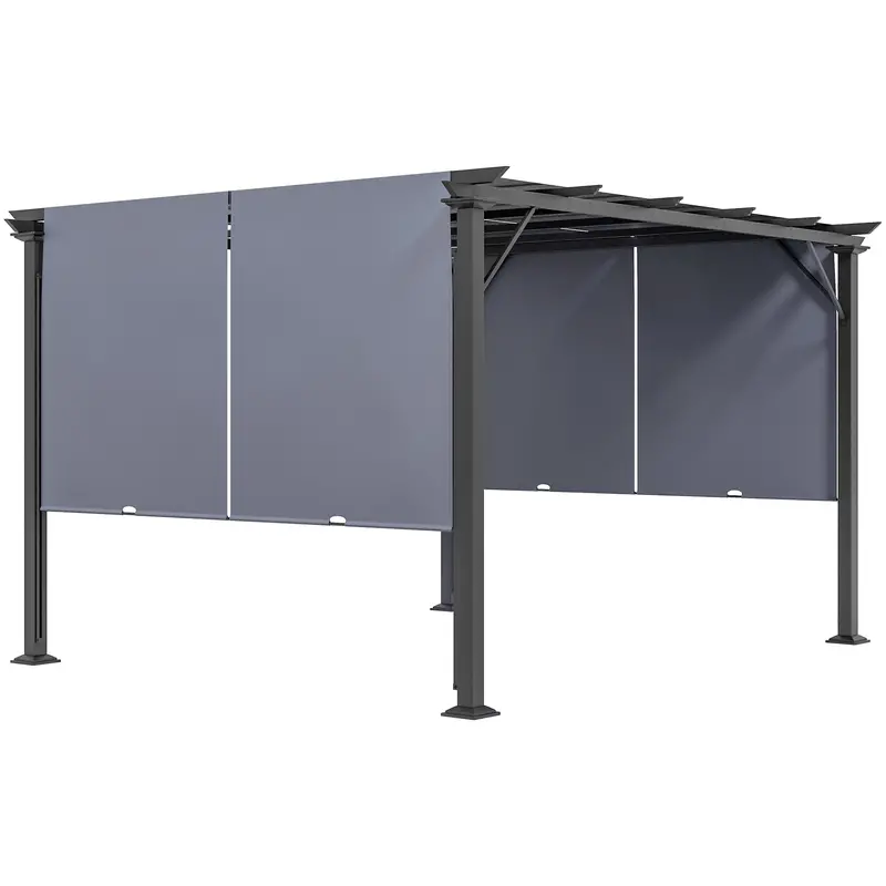 10' X 12' Outdoor Gazebo With Sun Shade Canopy And Steel Frame, Grey 1