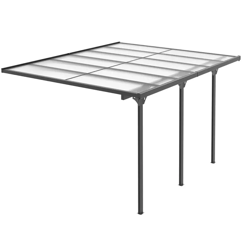 10' X 12' Outdoor Lean To Hardtop Pergola With Polycarbonate Roof & Adjustable Height, Grey 1