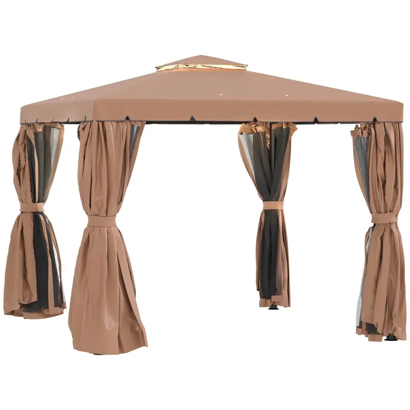 10' X 12' Soft-Top Gazebo With Polyester Curtains & Mesh Screens, Brown 1