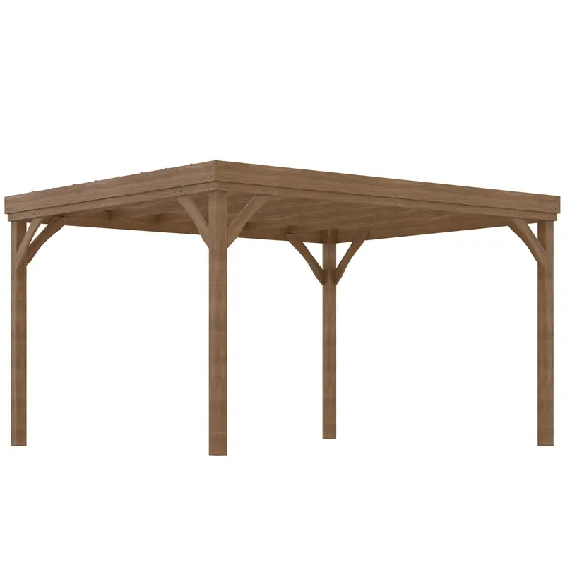 10' X 12' Wood Pergola With Concrete Anchors For Climbing Plants, Brown 1