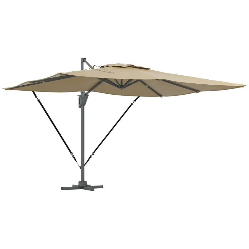 10' X 13' Cantilever Patio Umbrella With Windproof Straps, 4-Position Tilt, 360° Rotation, Khaki 1