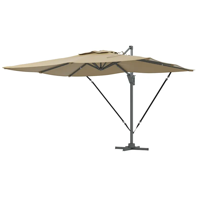 10' X 13' Cantilever Patio Umbrella With Windproof Straps, 4-Position Tilt, 360° Rotation, Khaki 2