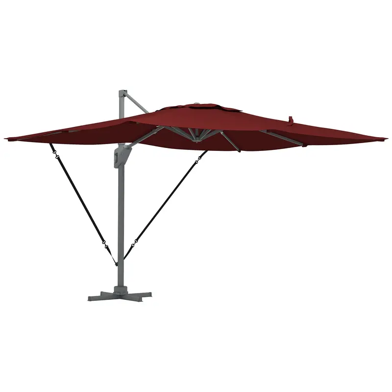 10' X 13' Cantilever Patio Umbrella With Windproof Straps, 4-Position Tilt, 360° Rotation, Red 1