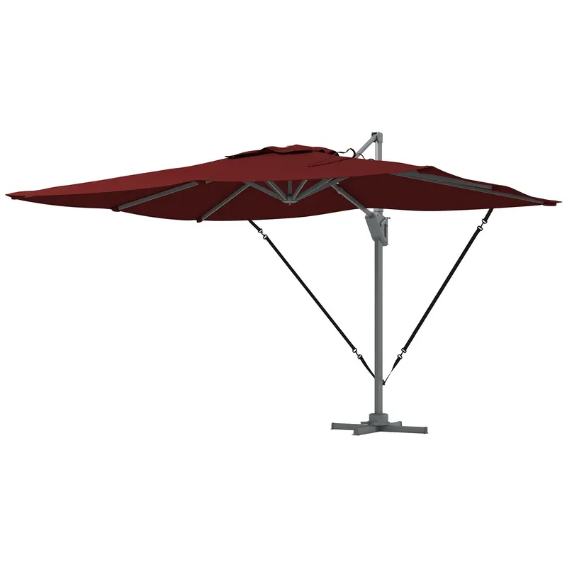 10' X 13' Cantilever Patio Umbrella With Windproof Straps, 4-Position Tilt, 360° Rotation, Red 2