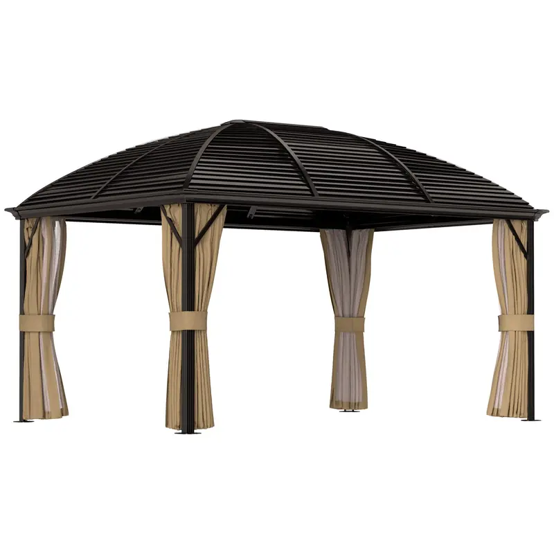 10' X 13' Hardtop Gazebo With Galvanized Steel Roof & Mosquito Netting, Brown 1