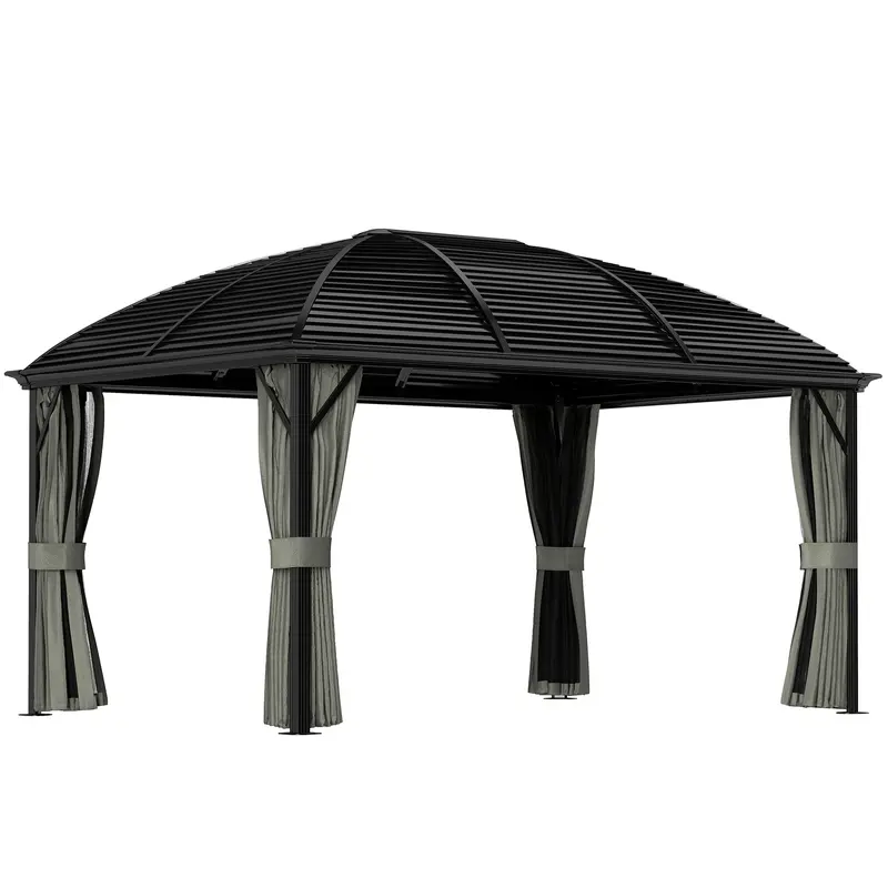 10' X 13' Hardtop Gazebo With Galvanized Steel Roof & Mosquito Netting, Dark Grey 1