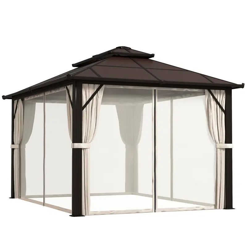 10' X 13' Hardtop Gazebo With Upf30+ Polycarbonate Double Roof, Beige 1