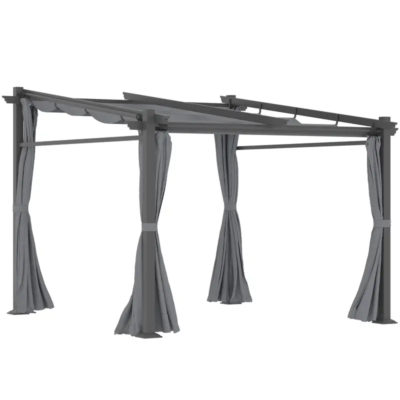 10' X 13' Metal Pergola With Sliding Roof Canopy, Dark Grey 1