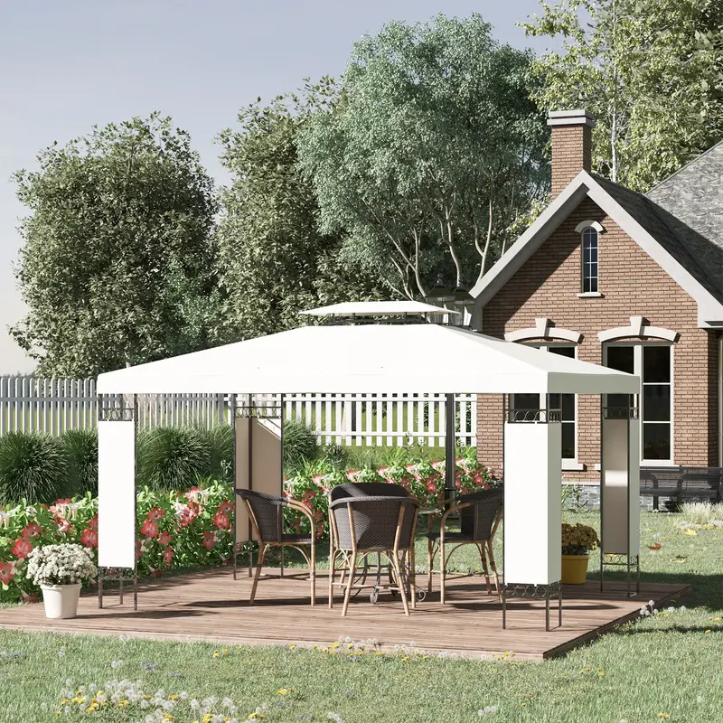 10' X 13' Outdoor Gazebo With Double Roof And Screen Panels, White 1