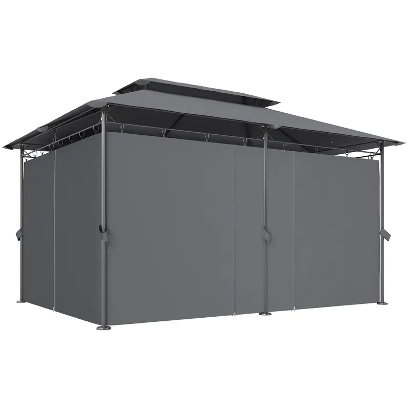 10' X 13' Patio Gazebo With Double Roof And Curtains, Grey 1
