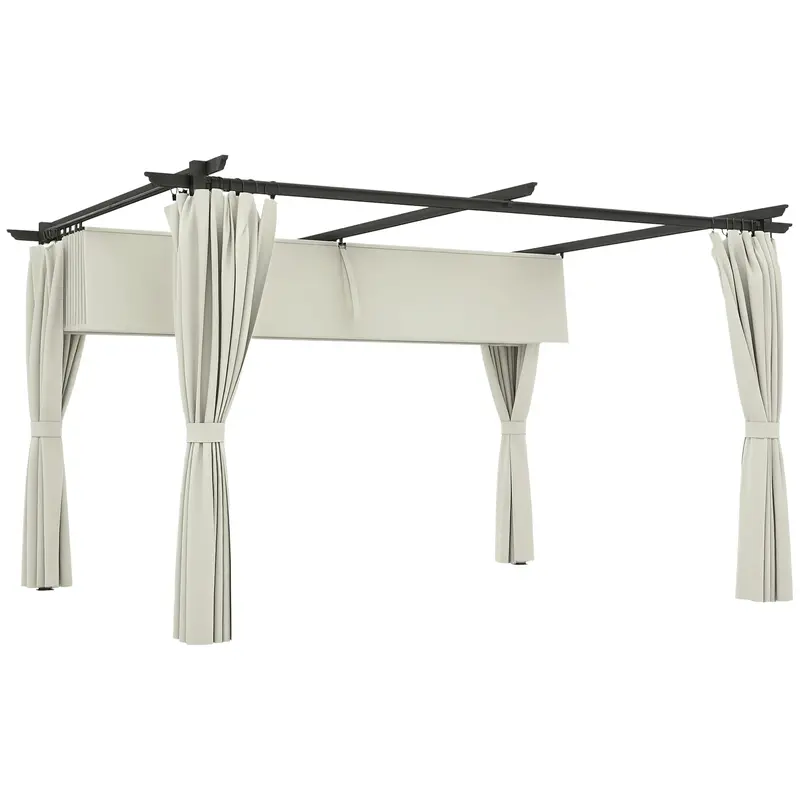 10' X 13' Retractable Pergola Canopy With Curtains, Cream White 1