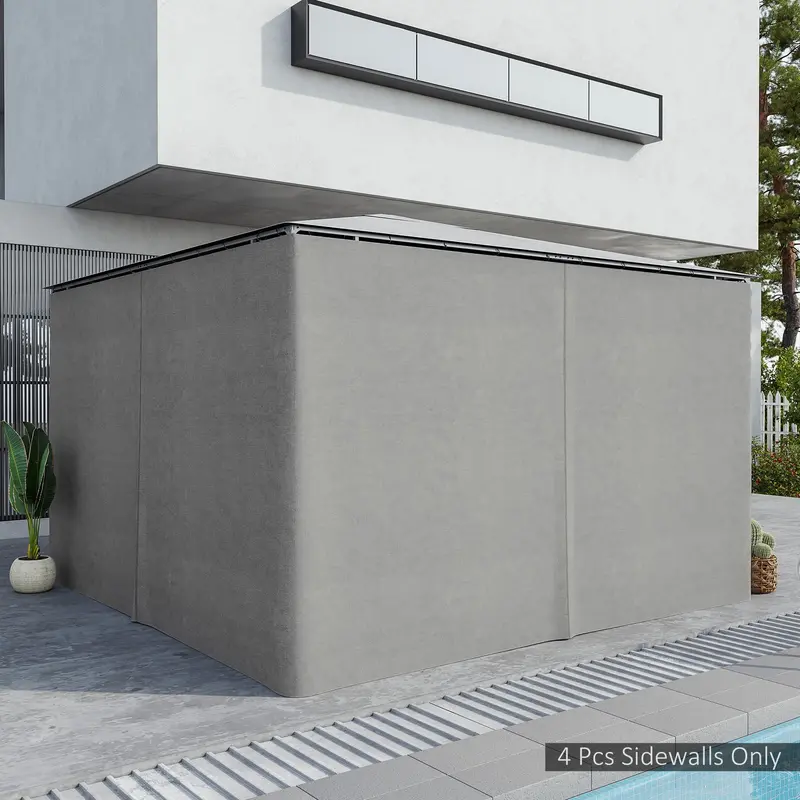 10' X 13' Universal Gazebo Sidewall Set (4 Panels) With Hooks, Light Grey 1