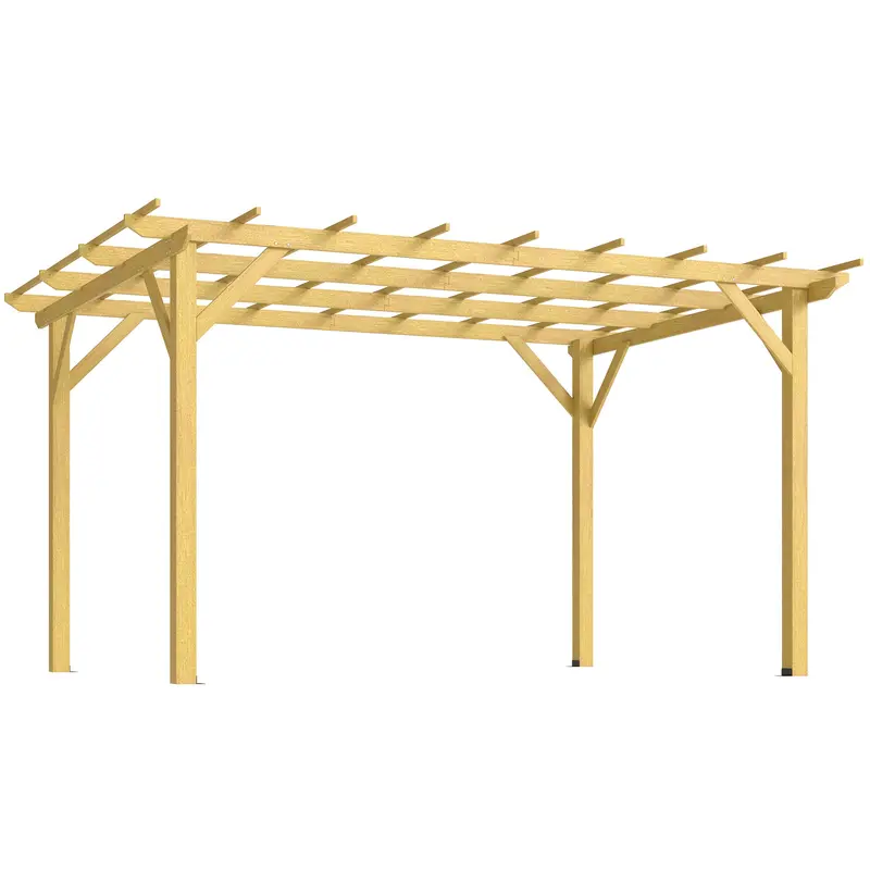 10' X 13' Wood Pergola With Concrete Anchors For Climbing Plants, Nature Wood 1