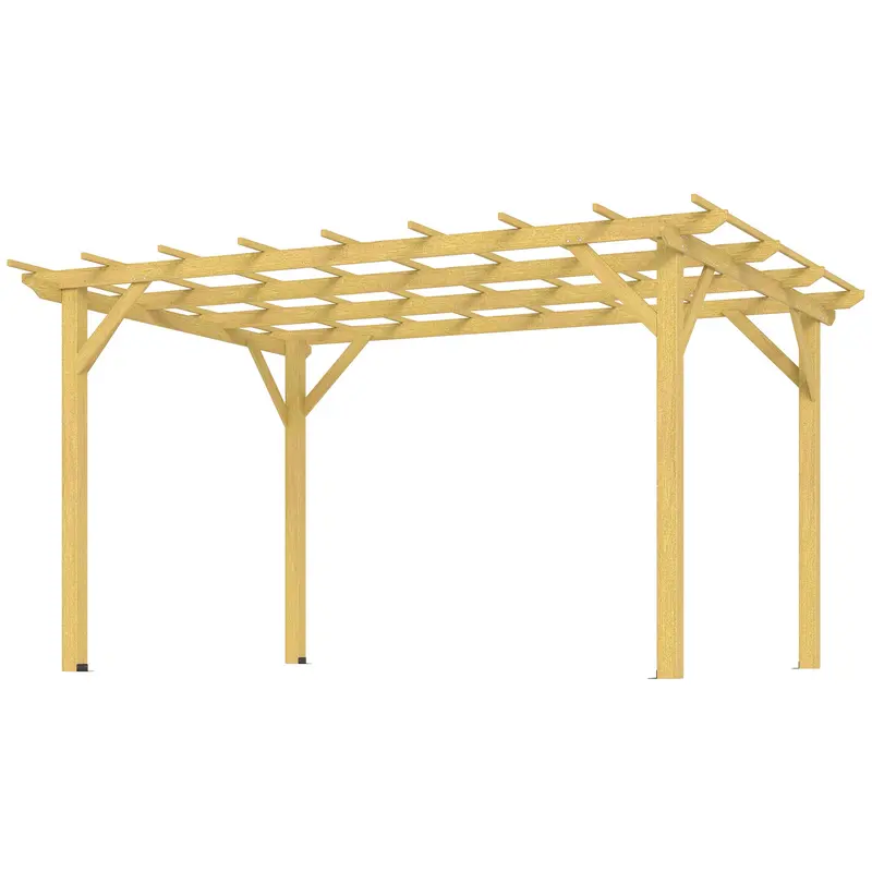 10' X 13' Wood Pergola With Concrete Anchors For Climbing Plants, Nature Wood 2