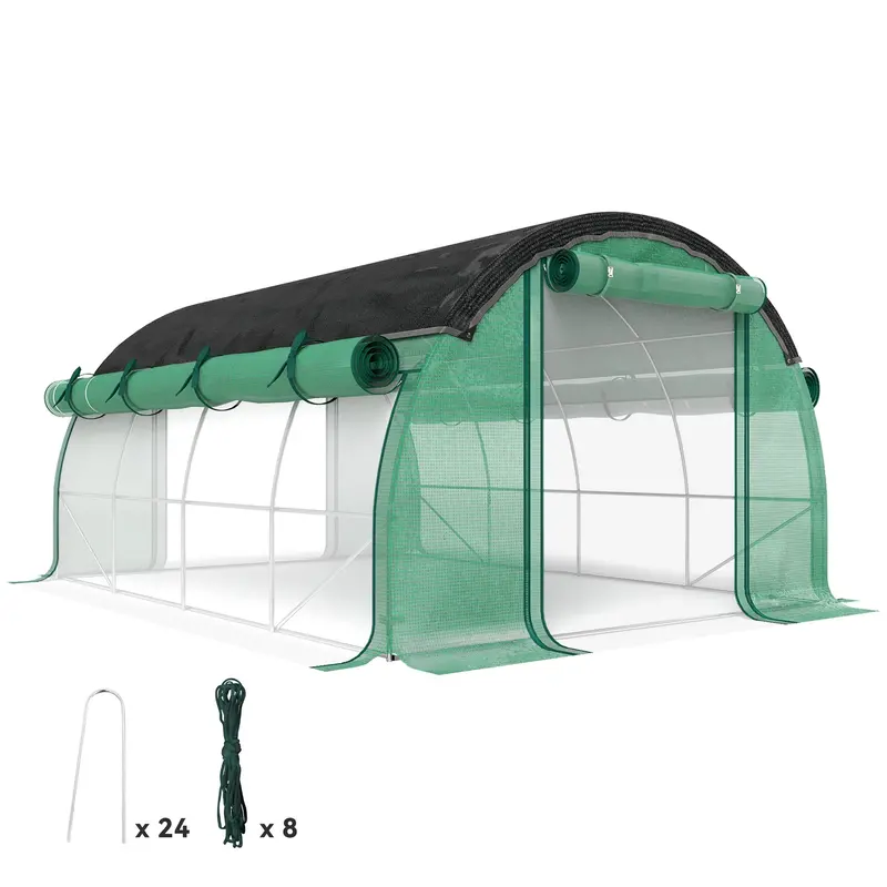 10' X 13' X 6.5' Walk-In Tunnel Greenhouse With 2 Doors, Green 1