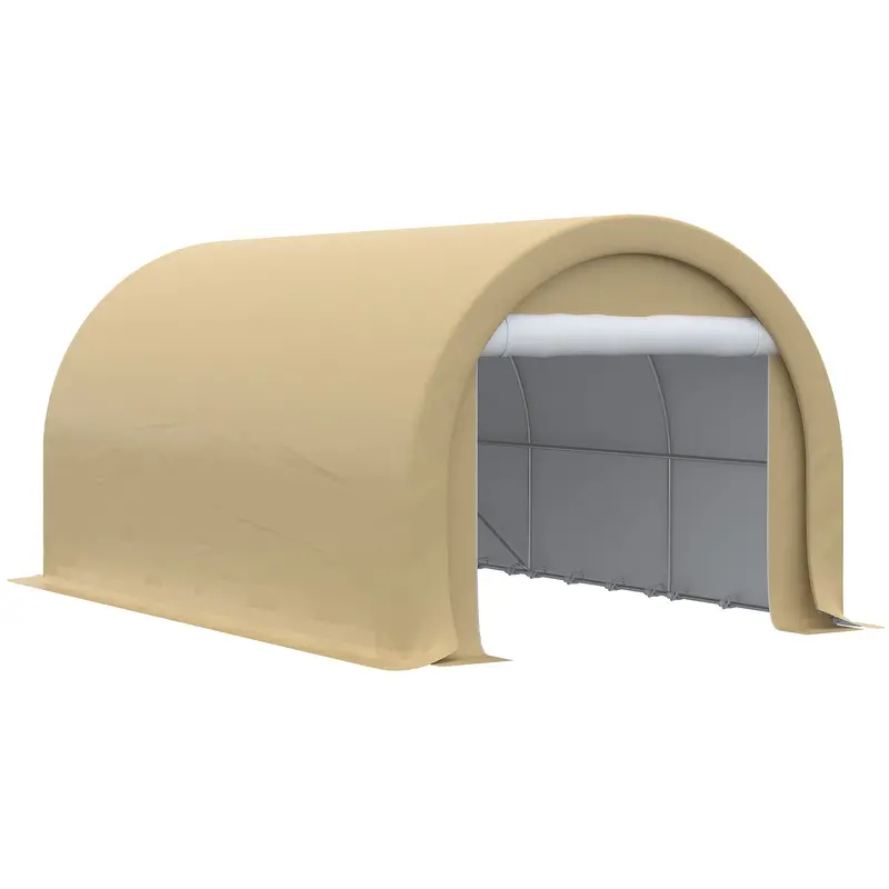 10' X 16' Portable Garage With Zippered Door And Anti-Uv Pe Cover, Beige 1