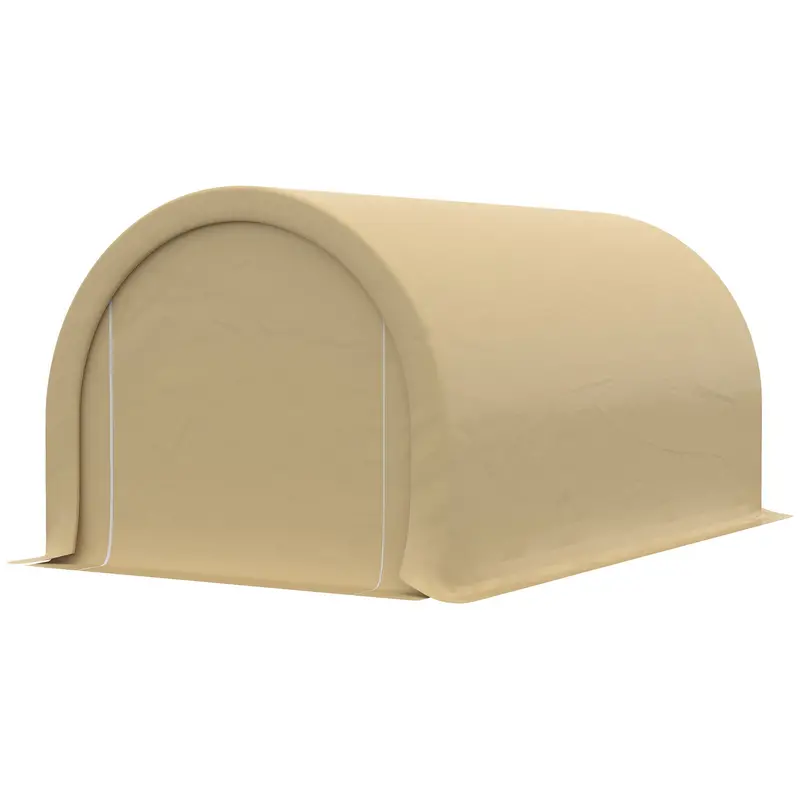 10' X 16' Portable Garage With Zippered Door And Anti-Uv Pe Cover, Beige 2