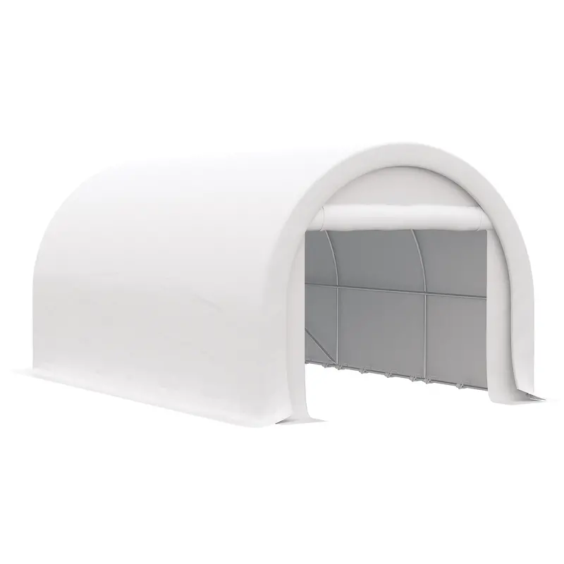 10' X 16' Portable Garage With Zippered Door And Anti-Uv Pe Cover, White 1