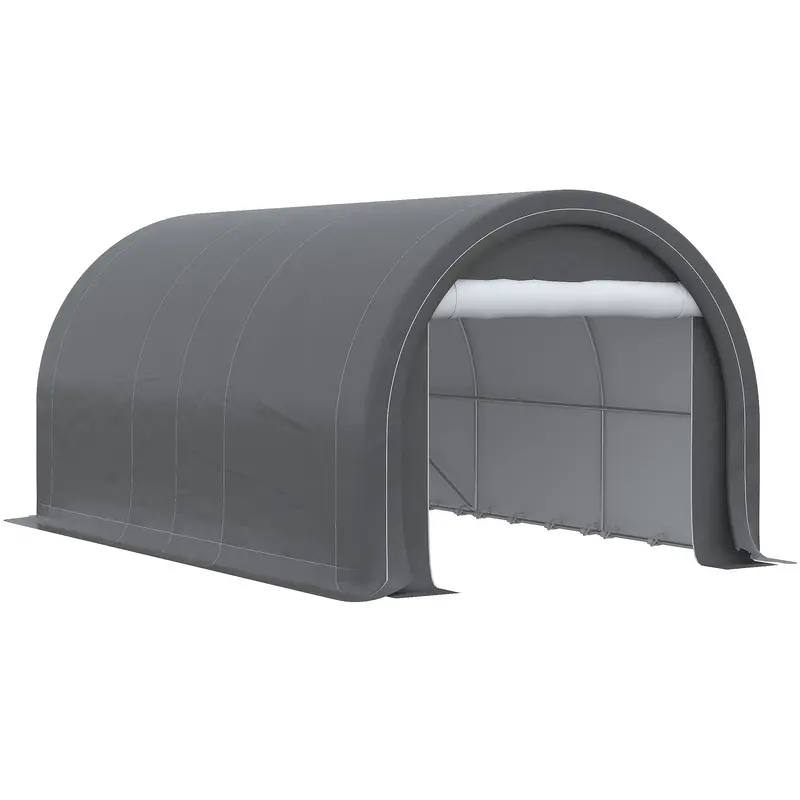 10' X 16' Portable Garage With Zippered Door & Anti Uv Pe Cover, Grey 1