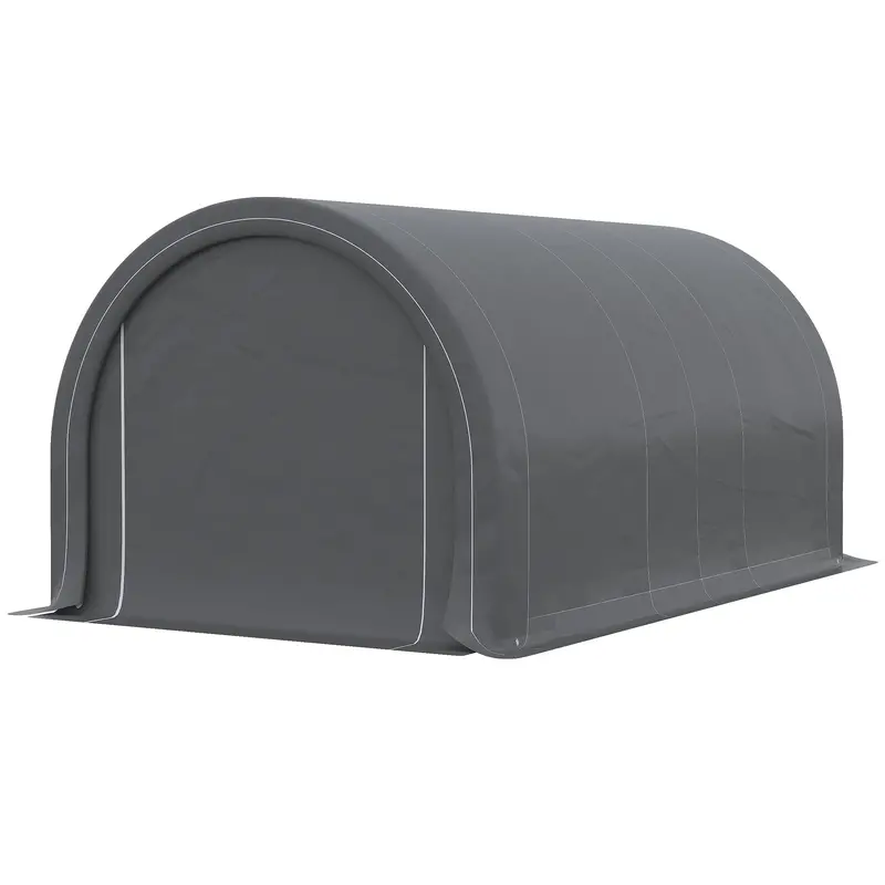 10' X 16' Portable Garage With Zippered Door & Anti Uv Pe Cover, Grey 2