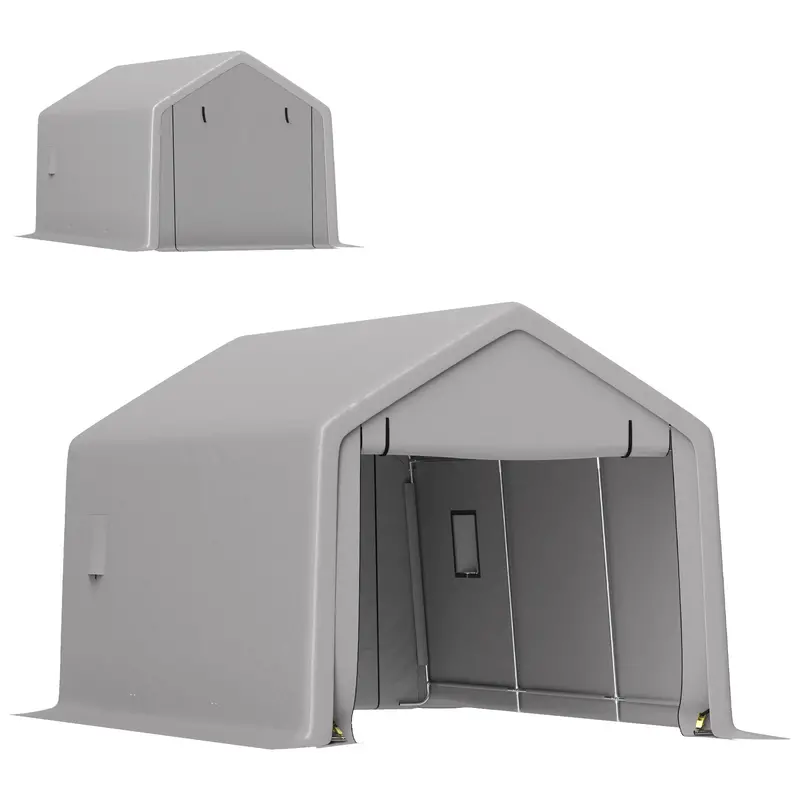10' X 17' Heavy Duty Carport With Zipper Door, Uv Resistant Waterproof, Grey 1