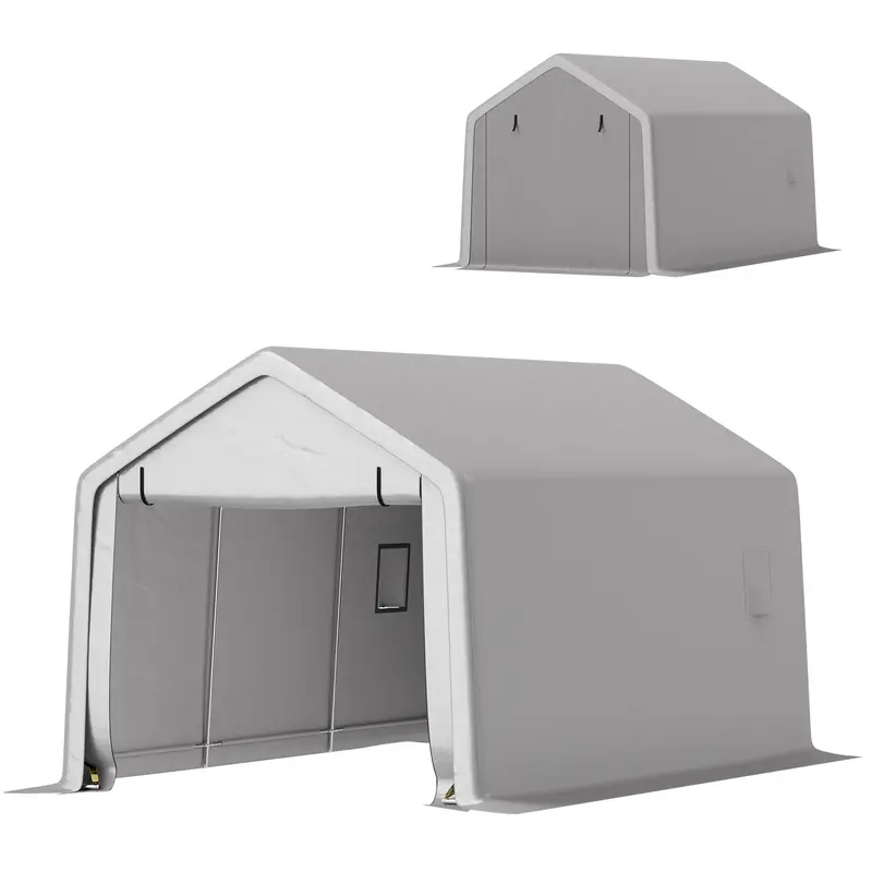 10' X 17' Heavy Duty Carport With Zipper Door, Uv Resistant Waterproof, Grey 2