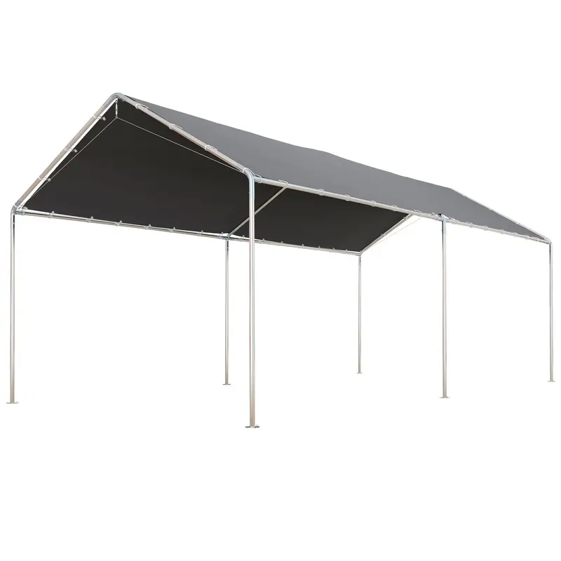 10' X 20' Galvanized Carport With Anchor Kit & Steel Cables, Grey 1