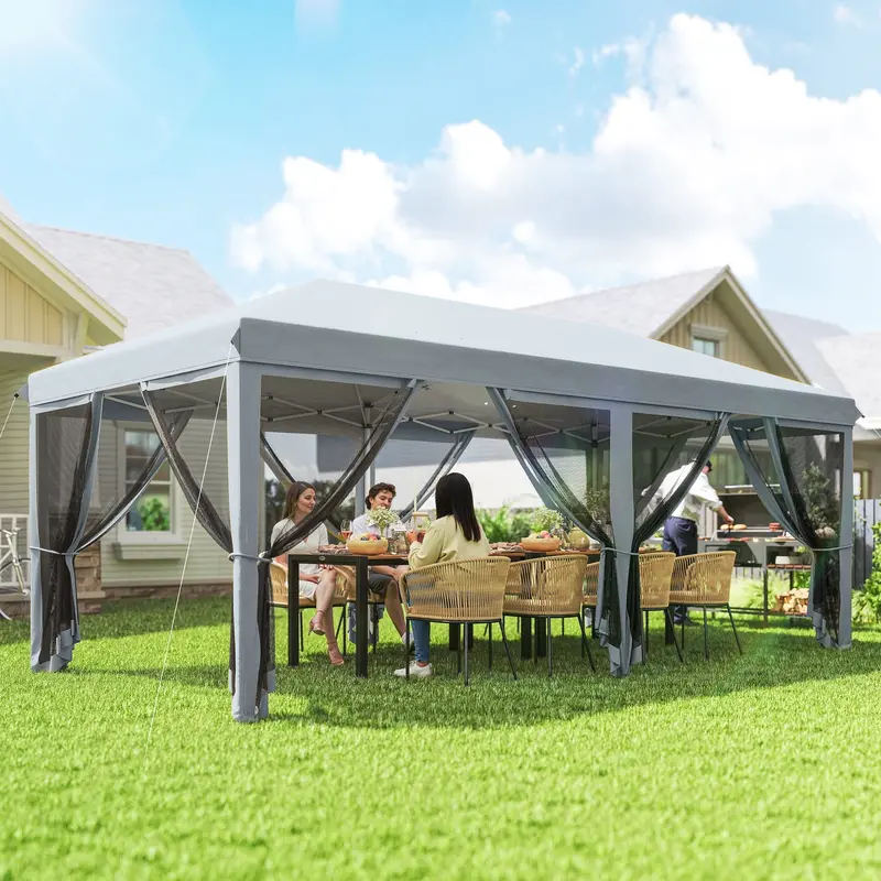 10' X 20' Pop Up Canopy Tent With Mesh Sidewall Netting, Grey 2