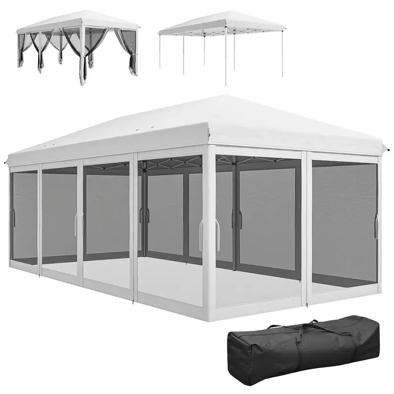 10' X 20' Pop Up Canopy Tent With Mesh Sidewall Netting, White 1
