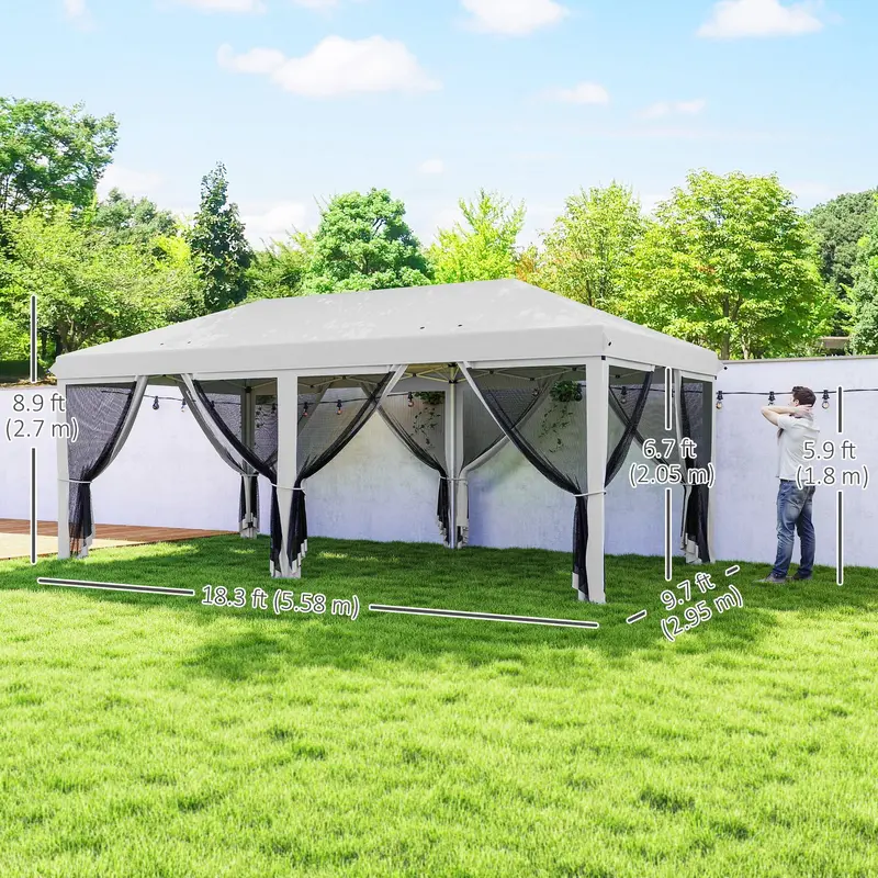 10' X 20' Pop Up Canopy Tent With Mesh Sidewall Netting, White 2