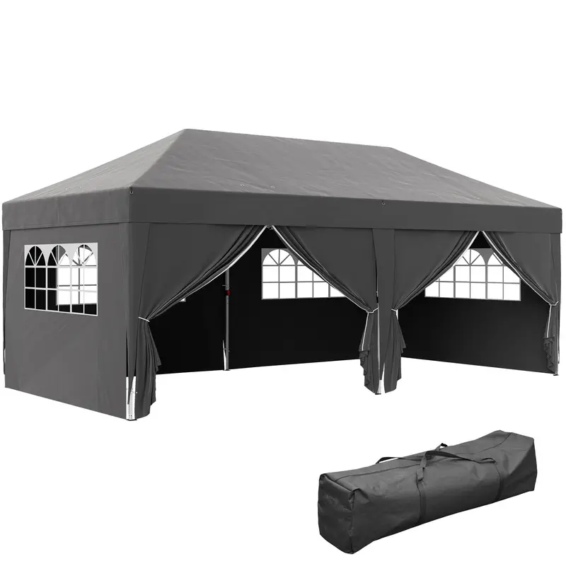 10' X 20' Pop Up Canopy With 6 Walls & Steel Frame, Easy Assemble With Carrying Bag, Black 1