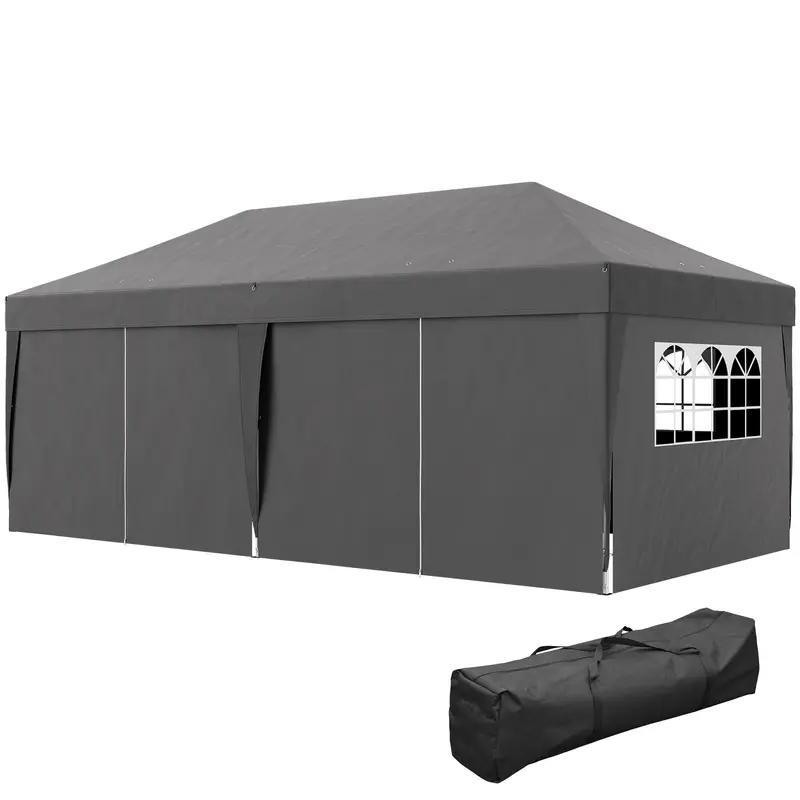 10' X 20' Pop Up Canopy With 6 Walls & Steel Frame, Easy Assemble With Carrying Bag, Black 2