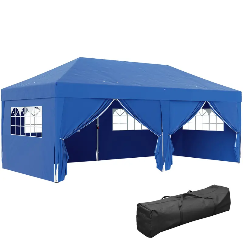 10' X 20' Pop Up Canopy With 6 Walls & Steel Frame, Easy Assemble With Carrying Bag, Blue 1