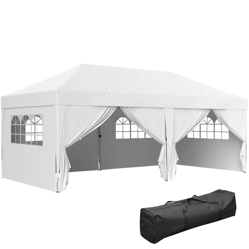 10' X 20' Pop Up Canopy With 6 Walls & Steel Frame, Easy Assemble With Carrying Bag, White 1