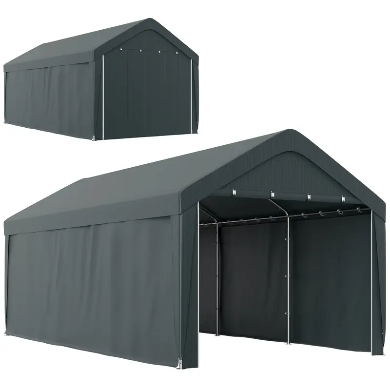 10' X 20' Portable Garage For All Seasons, Winter Durable With 2 Roll Up Doors, Dark Grey 1